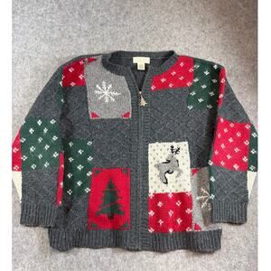 VINTAGE 90s Studio Works Christmas Cardigan Sweater Womens Large Knit Holiday
